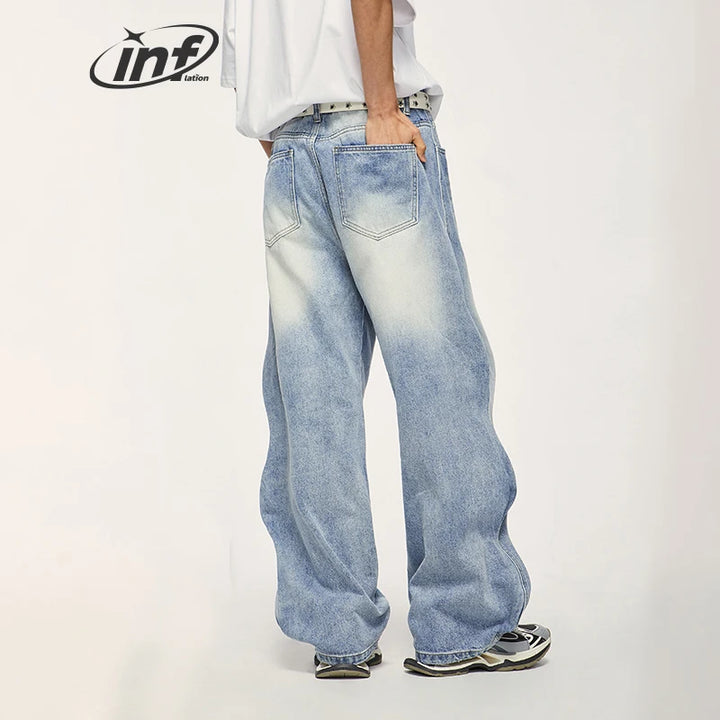 INFLATION Brand Baggy Wide Leg Jeans Unisex Blue Denim Trousers