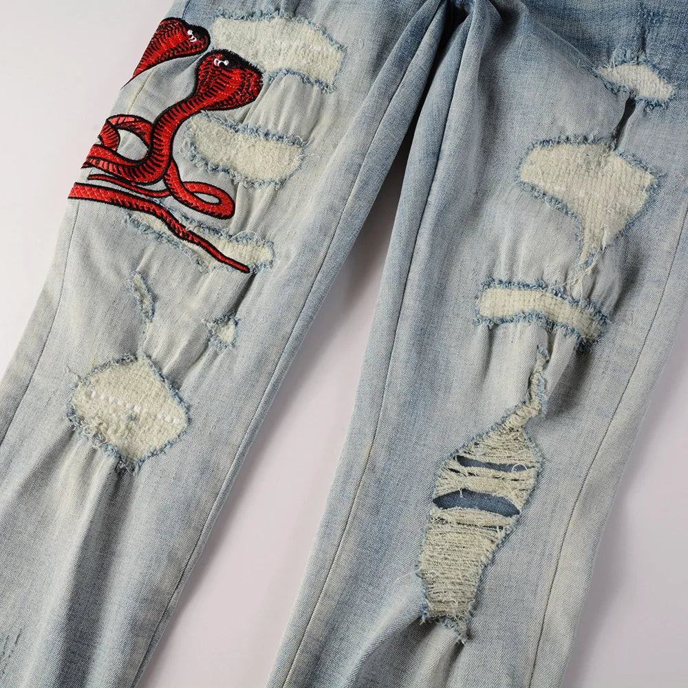 Red Snake Designer Jeans for men