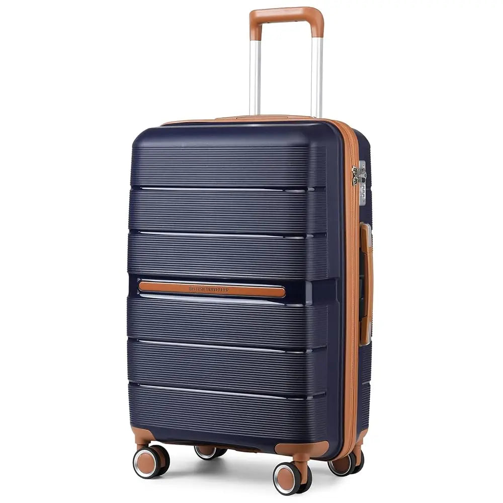 British Traveller Hard Case 100% PP Material hand luggage 8 Spinner Wheels TSA Lock Beige suitcase Trolley