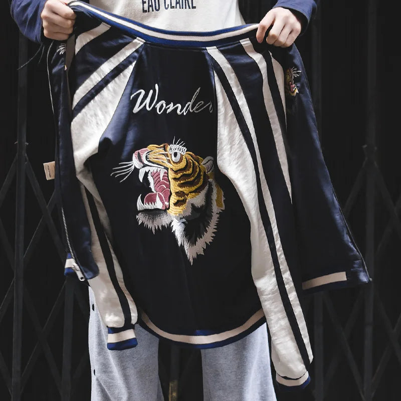 Maden Retro Reversible Jacket Tiger  Men's Spring and Fall Trendy Patchwork Outwear