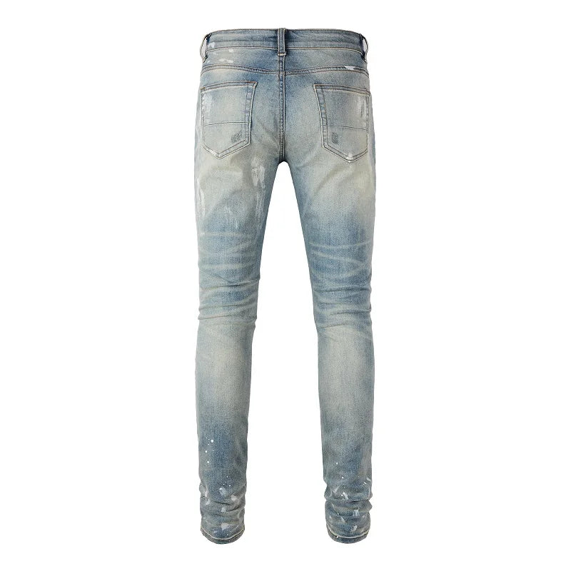 Denim Jeans Streetwear Distressed Painted Skinny Tapered Pants Vintage Trousers