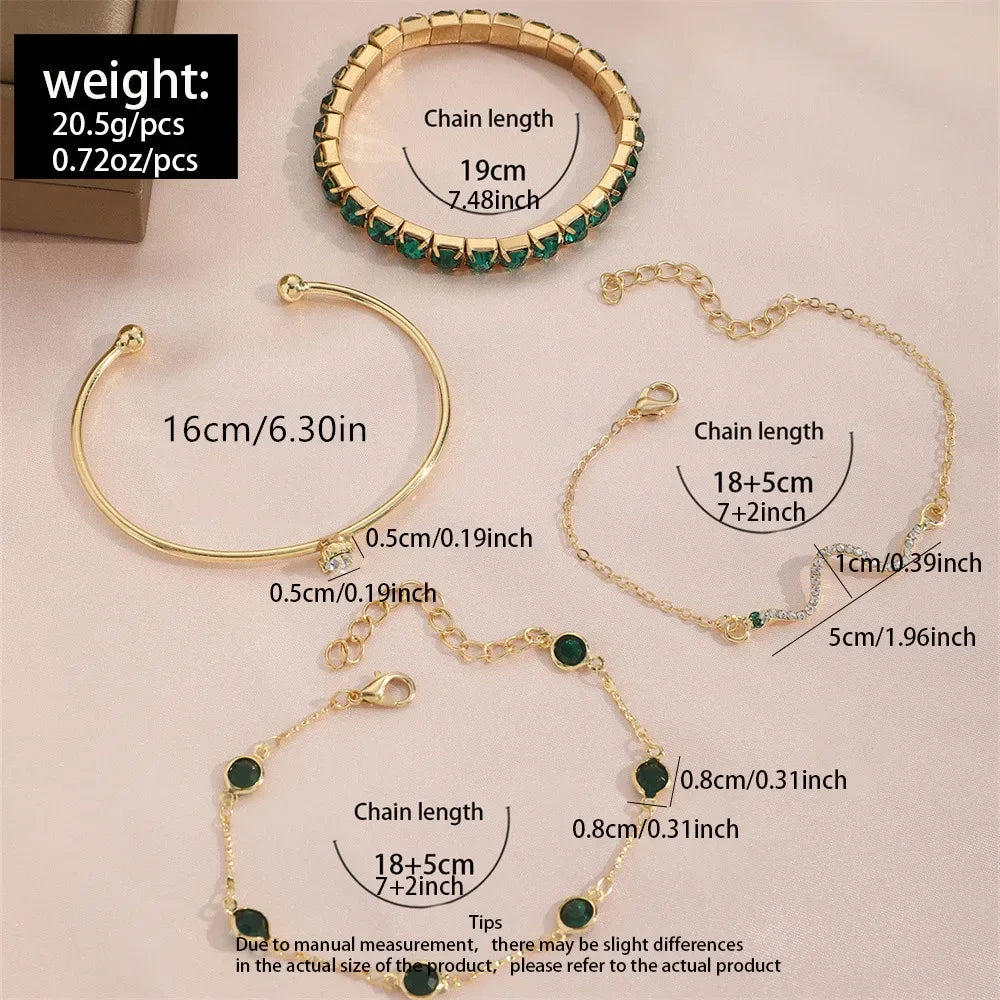 4Pcs/Set Fashion Snake Green Metal Bracelet For Women