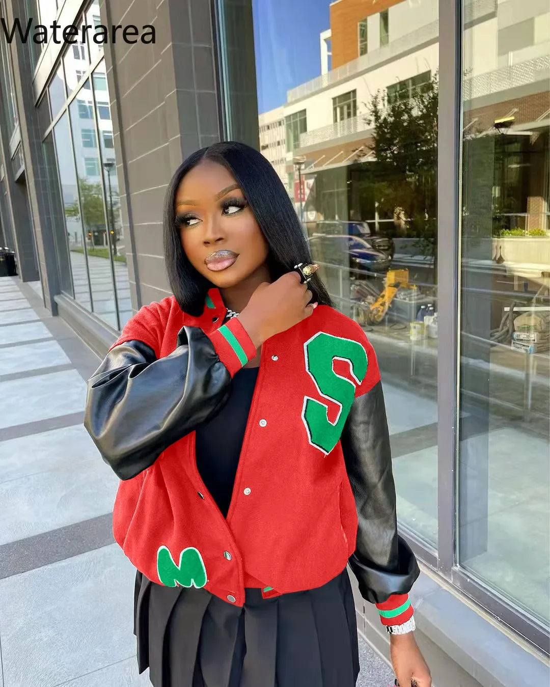 Waterarea Leather Long Sleeve Patchwork Jacket Fall Winter Casual Fashion Coat Clothing 2025