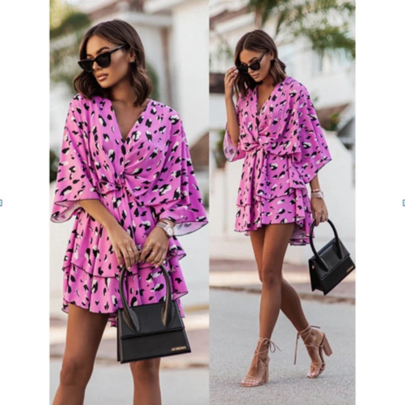 Robe de soirée à volants pour femme, mini robe sexy à col en V, été