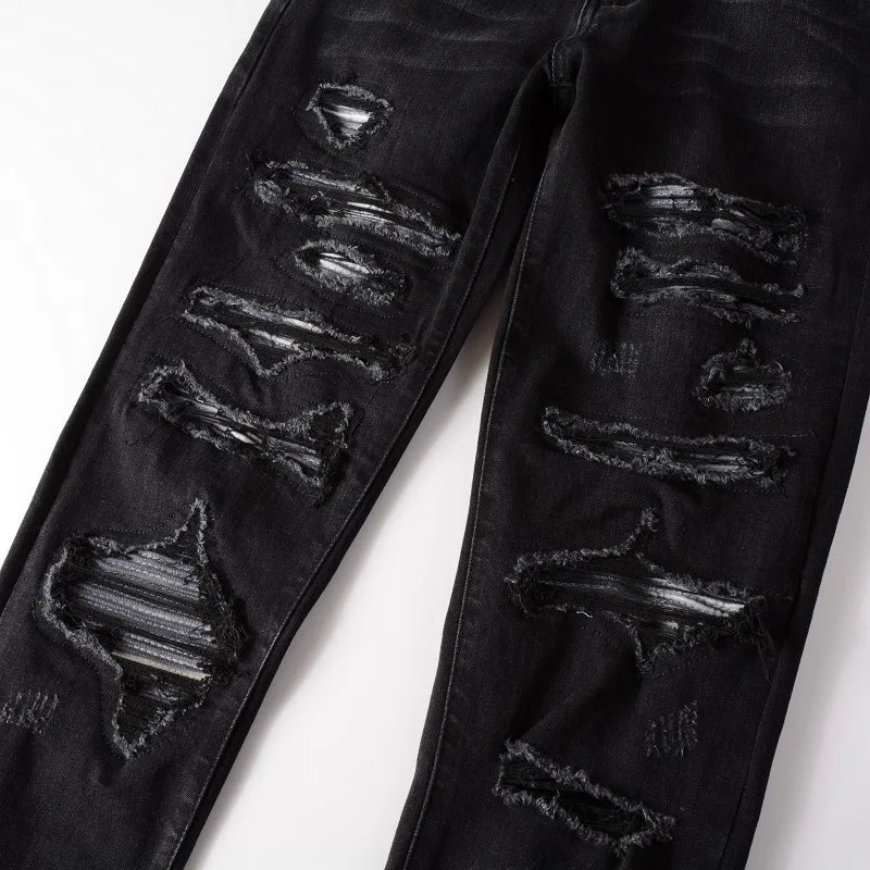 Latest Designer Street Fashion Men's Washed Black Jeans with Elastic Tight Fit