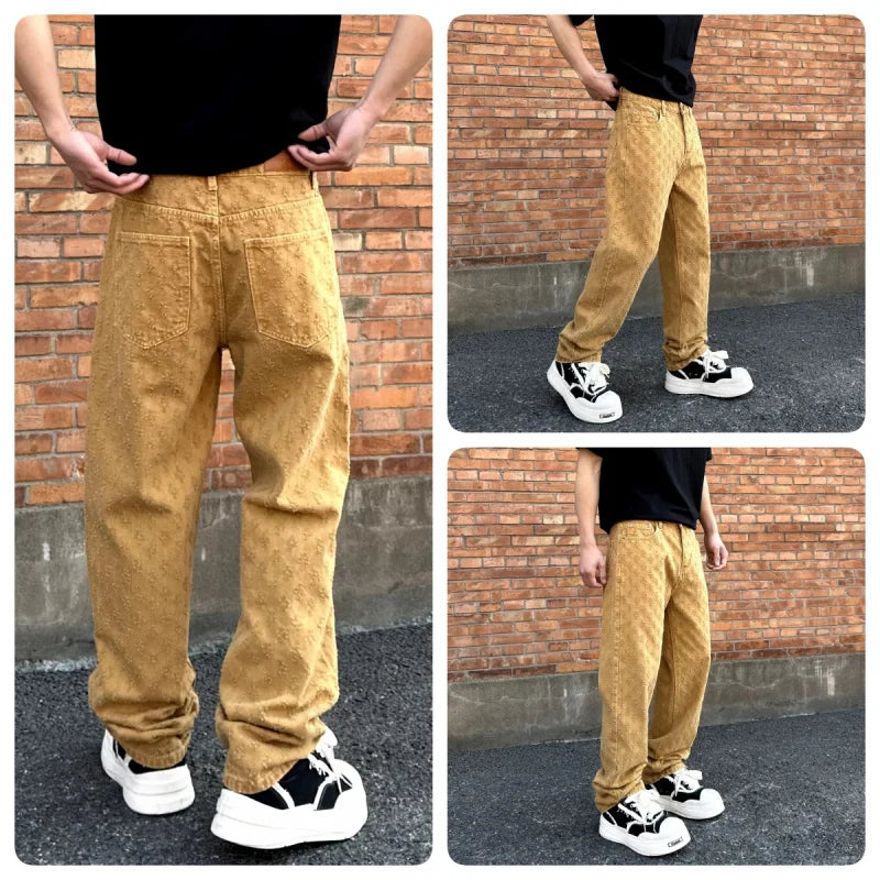 American hip-hop trend, casual street wear, men's retro loose high-end denim pants