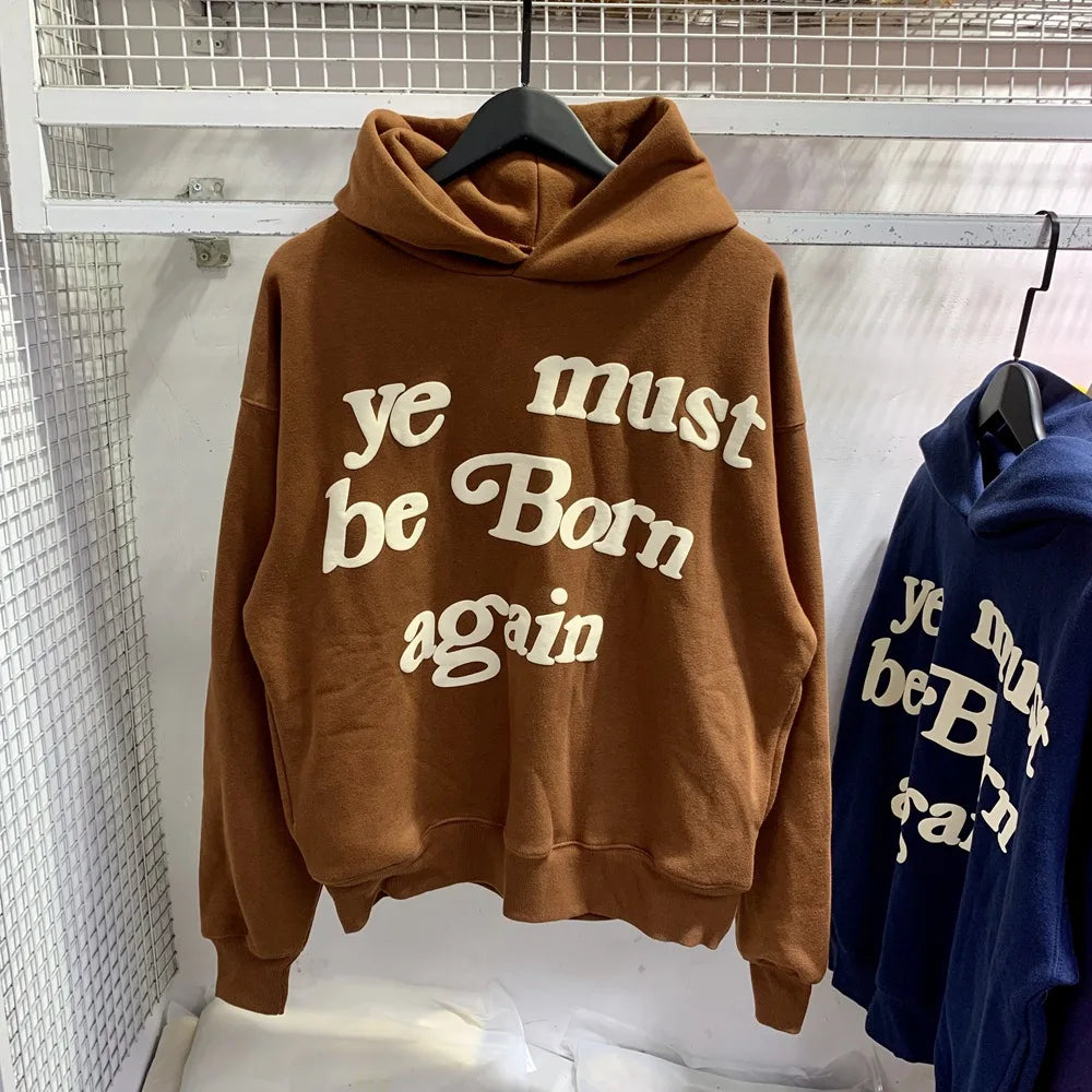2024fw Puff Print Kanye West Hoody Men Women 1:1 Pink Ye Must Be Born Again Hoodie Oversize Fit Pullovers CPFM Sweatshirts