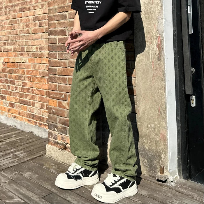 American hip-hop trend, casual street wear, men's retro loose high-end denim pants