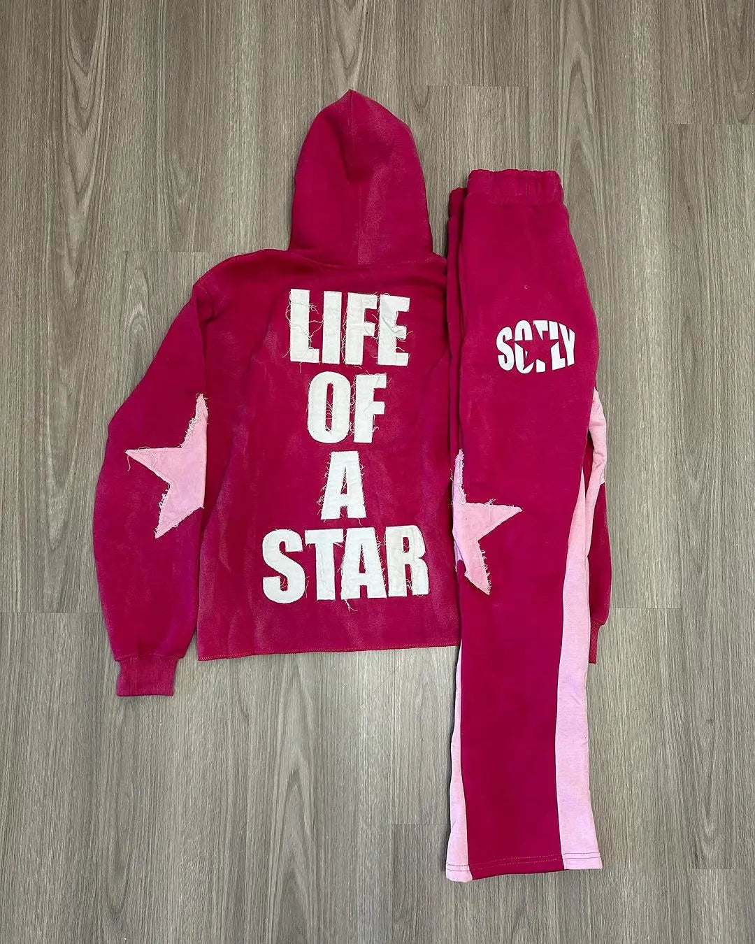 American Street Front and Back Patch Letter Print Suit Loose Hooded Sweater Straight Leg Sweatpants