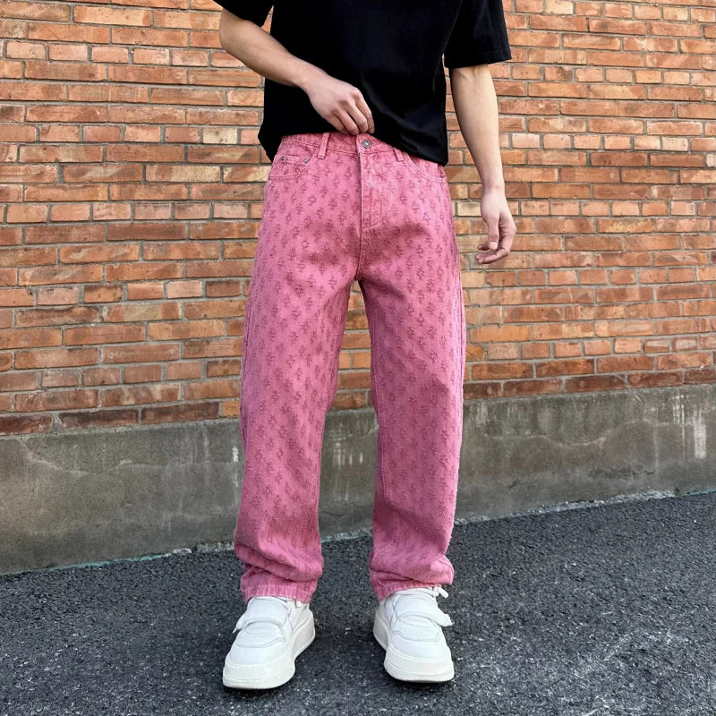 American hip-hop trend, casual street wear, men's retro loose high-end denim pants