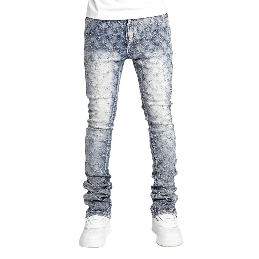 Hip hop High Street Designer Stacked Jeans For Men Slim Fit Stretchy Pearls Designer Jeans