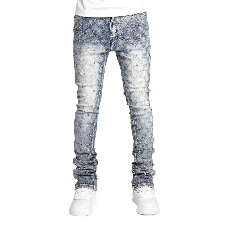 Hip hop High Street Designer Stacked Jeans For Men Slim Fit Stretchy Pearls Designer Jeans