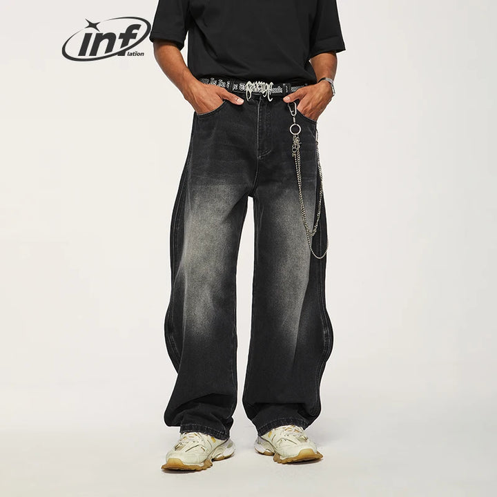 INFLATION Brand Baggy Wide Leg Jeans Unisex Blue Denim Trousers