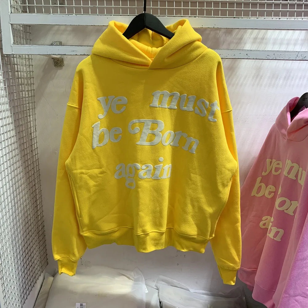 2024fw Puff Print Kanye West Hoody Men Women 1:1 Pink Ye Must Be Born Again Hoodie Oversize Fit Pullovers CPFM Sweatshirts