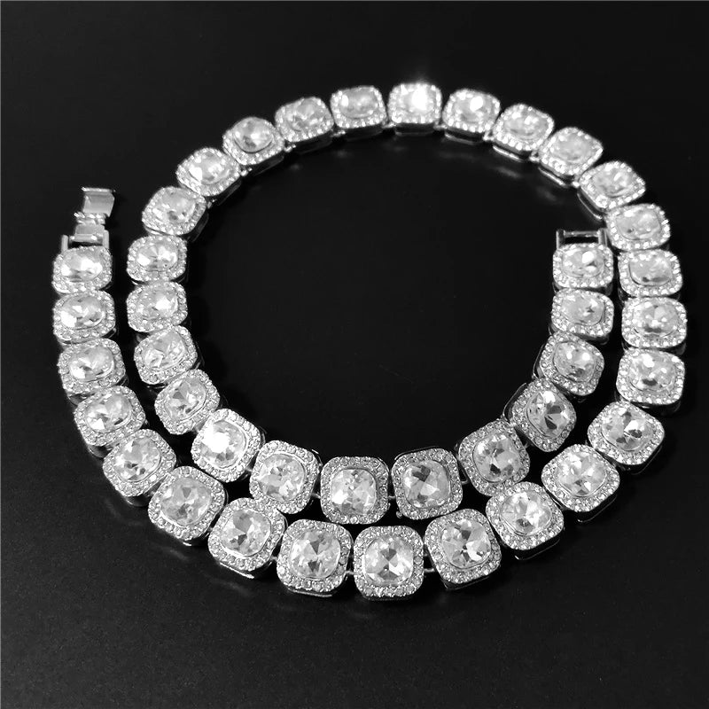 Men Women 13mm Square Cuban  HipHop Iced Out Micro Pave Crystal Tennis Chain Choker Necklaces Fashion Jewelry