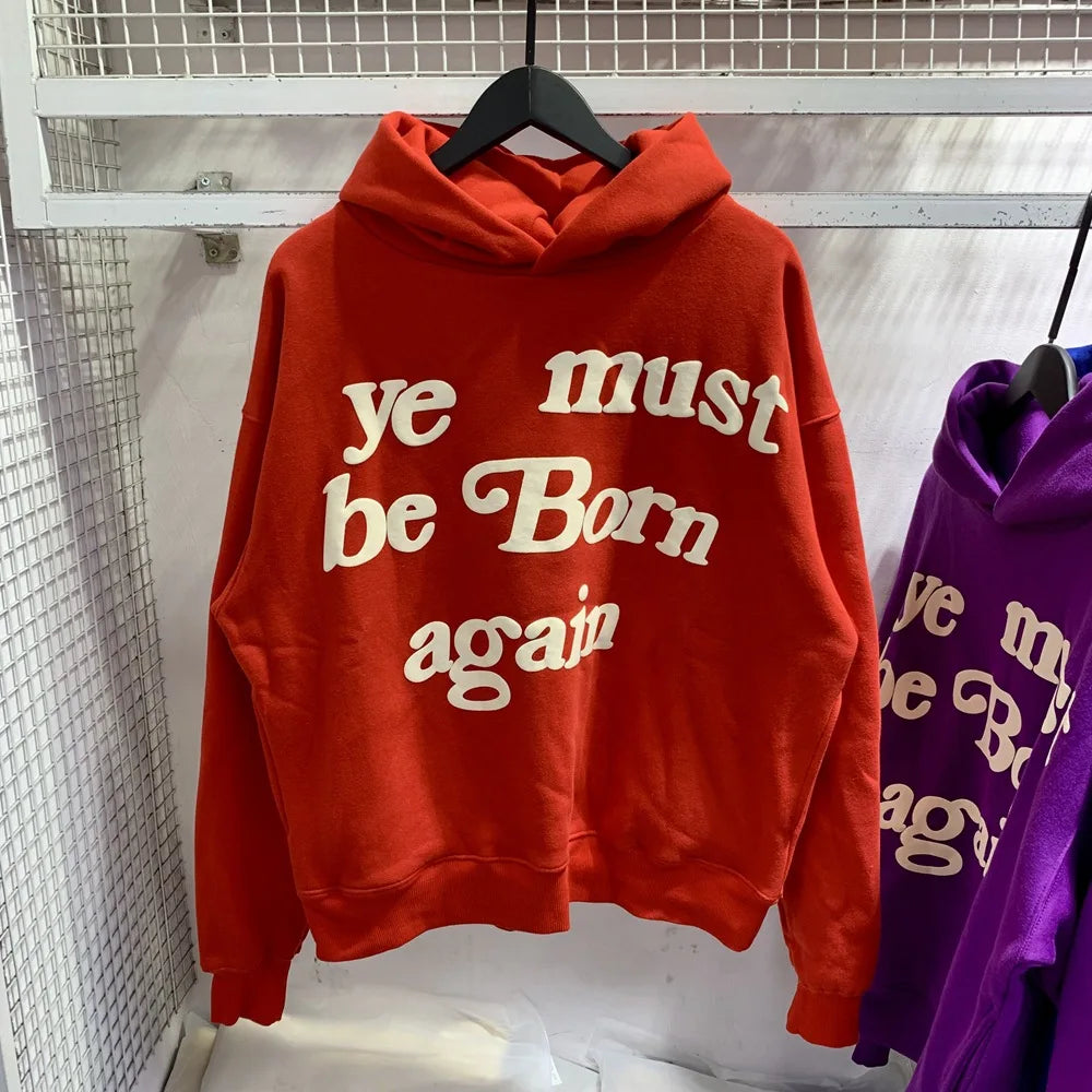 2024fw Puff Print Kanye West Hoody Men Women 1:1 Pink Ye Must Be Born Again Hoodie Oversize Fit Pullovers CPFM Sweatshirts