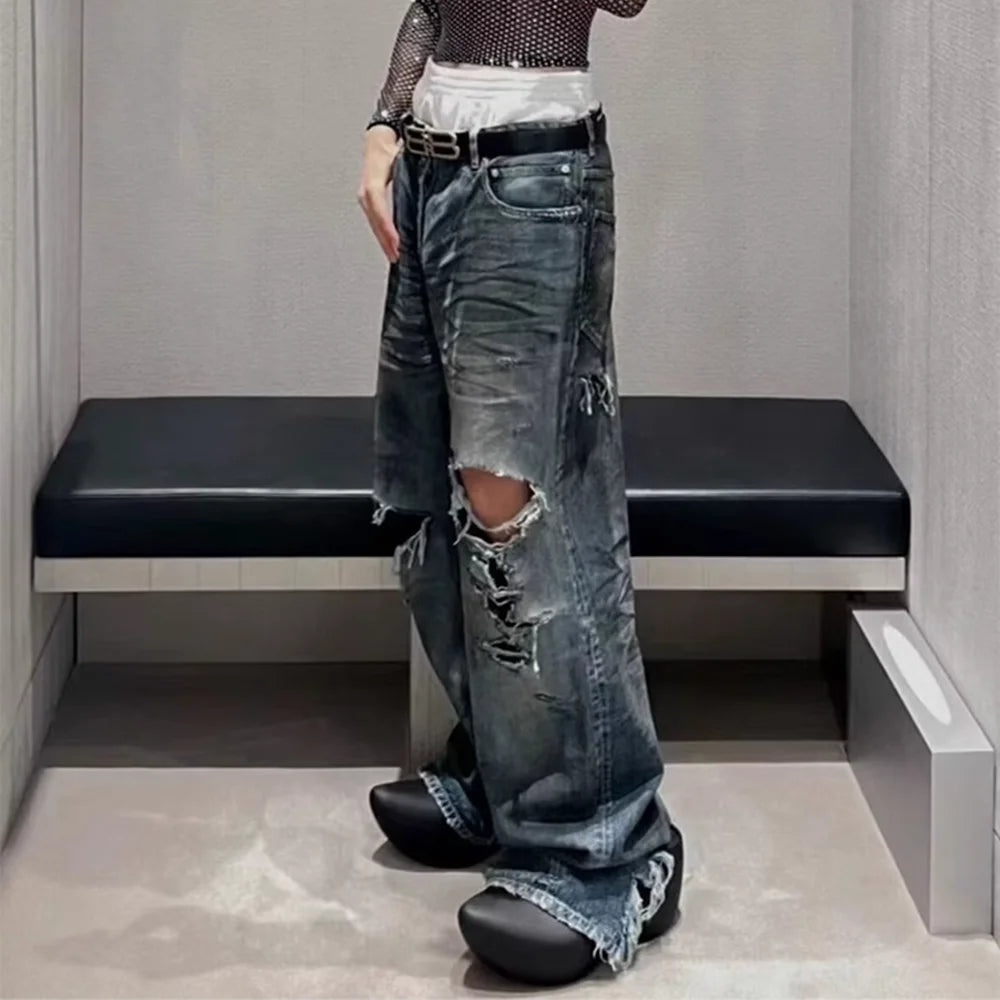 Wide Leg Jeans for Men and Women Streetwear Casual Denim Trousers Oversized Cargo Pants