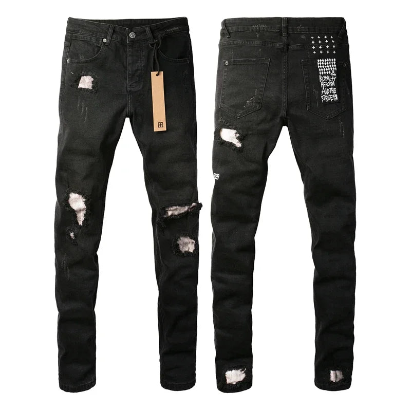 American High Street Stretch Pants Men's Hip Hop Ripped Skinny Low-rise Jeans