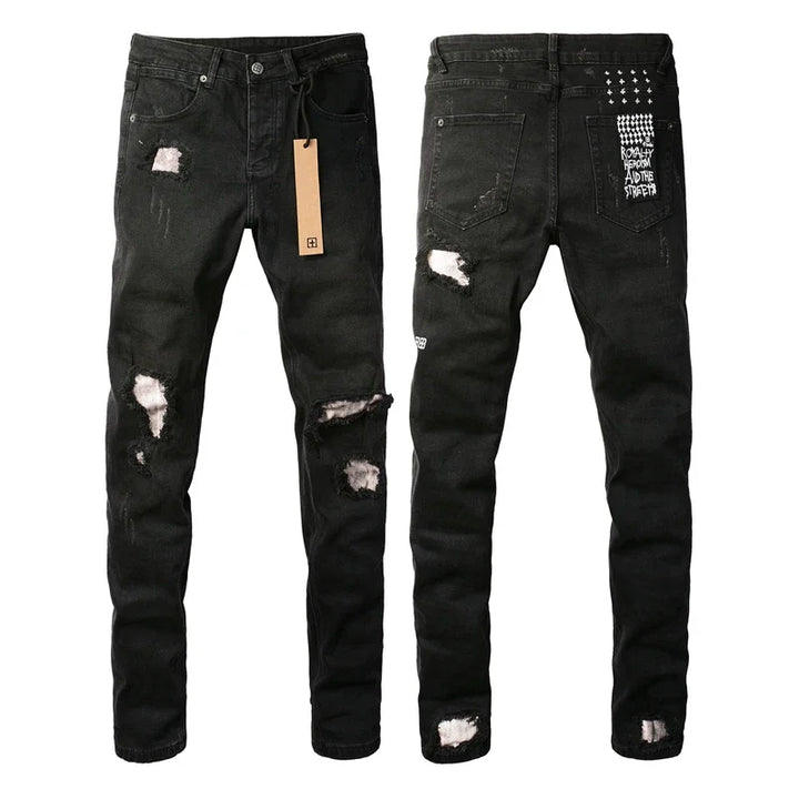 American High Street Stretch Pants Men's Hip Hop Ripped Skinny Low-rise Jeans