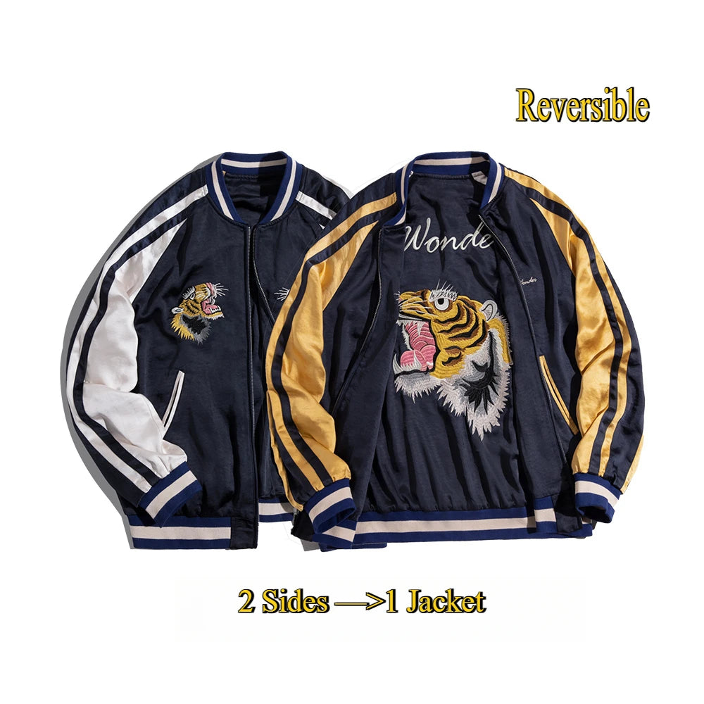 Maden Retro Reversible Jacket Tiger  Men's Spring and Fall Trendy Patchwork Outwear