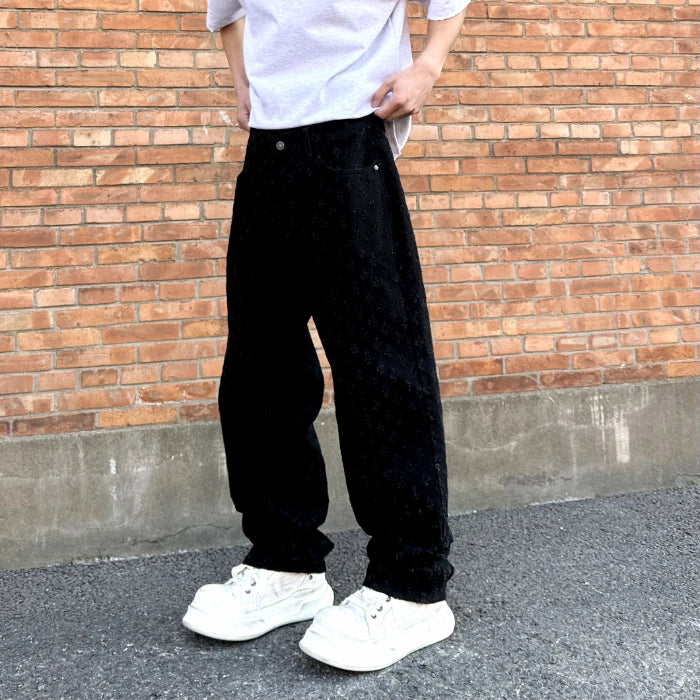 American hip-hop trend, casual street wear, men's retro loose high-end denim pants