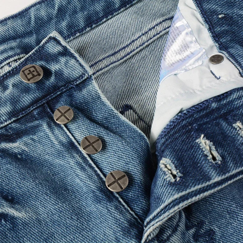 American High Street Stretch Pants Men's Hip Hop Ripped Skinny Low-rise Jeans