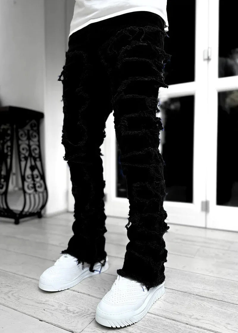 High Street Stacked Denim Full Length Pants Hip-pop Trousers For Men