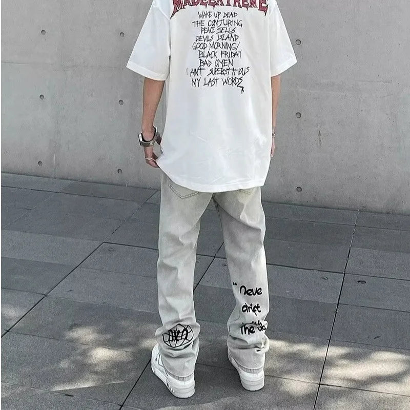 American Gothic Men's Jeans Y2K Retro Straight Denim Trousers Hip Hop Fashion