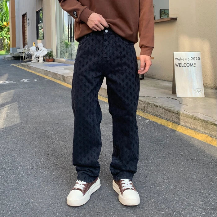 American hip-hop trend, casual street wear, men's retro loose high-end denim pants