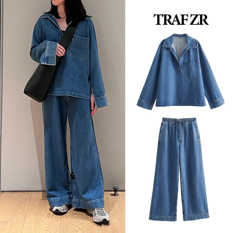 TRAF ZR Demin Sets for Women 2 Pieces Groups of Pant Denim Jeans New in Matching Sets 2025