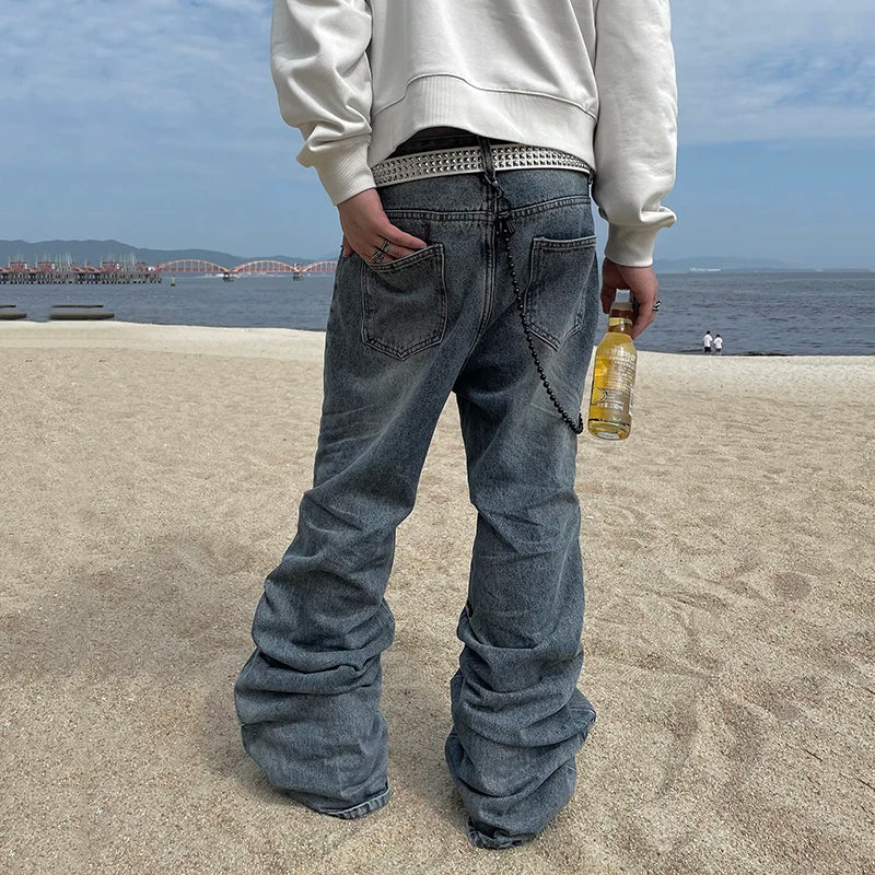 Mens American Design Jeans  Cleanfit Casual Loose Blue Denim Long Pants