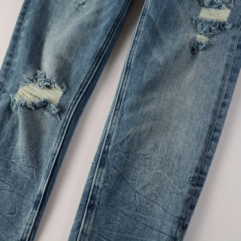 American High Street Stretch Pants Men's Hip Hop Ripped Skinny Low-rise Jeans