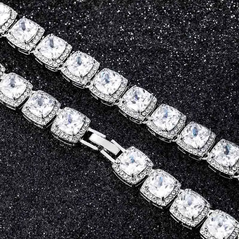 Men Women 13mm Square Cuban  HipHop Iced Out Micro Pave Crystal Tennis Chain Choker Necklaces Fashion Jewelry