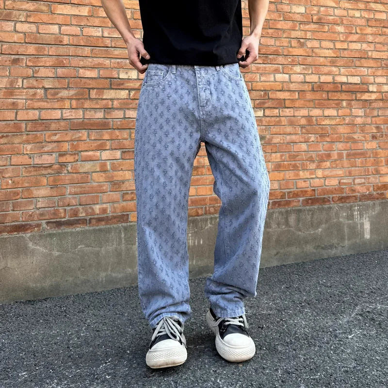 American hip-hop trend, casual street wear, men's retro loose high-end denim pants