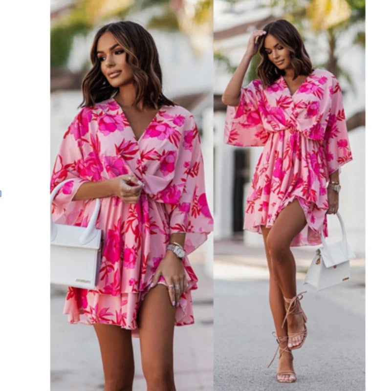 Robe de soirée à volants pour femme, mini robe sexy à col en V, été