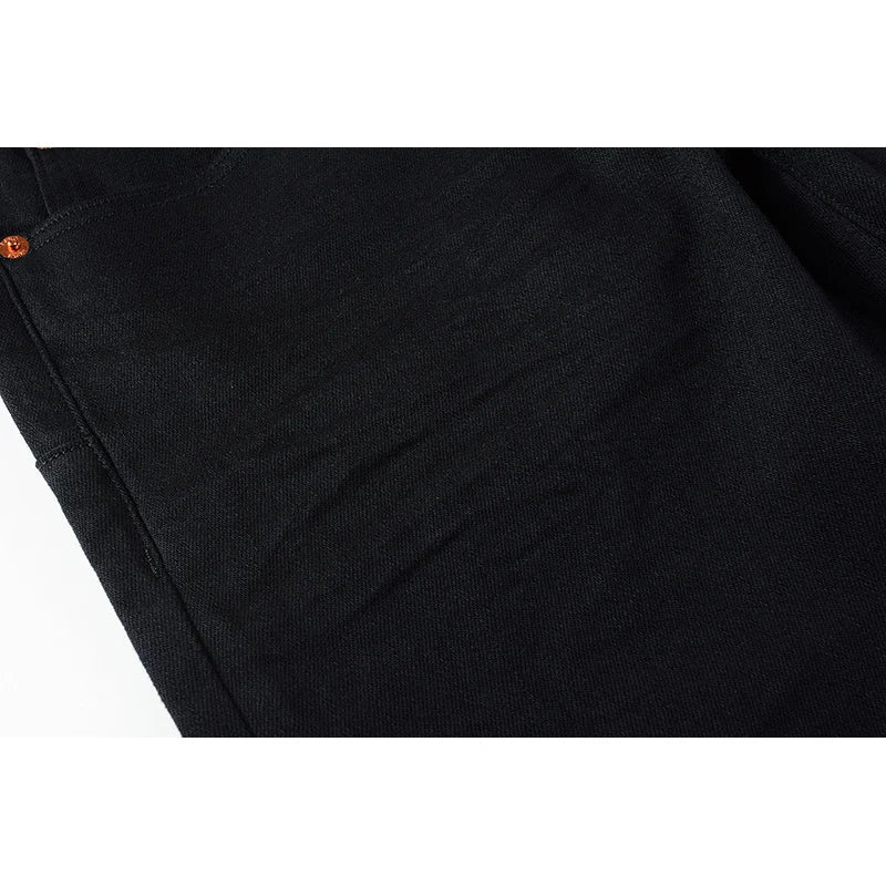 American Fashion High Street Style Skinny Black Distressed Button Fly Blank Slim Fit Ripped Jeans