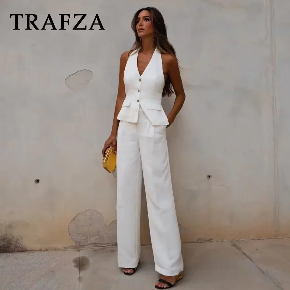 TRAFZA 2024 Spring Summer Casual Women Solid Suits Fashion
