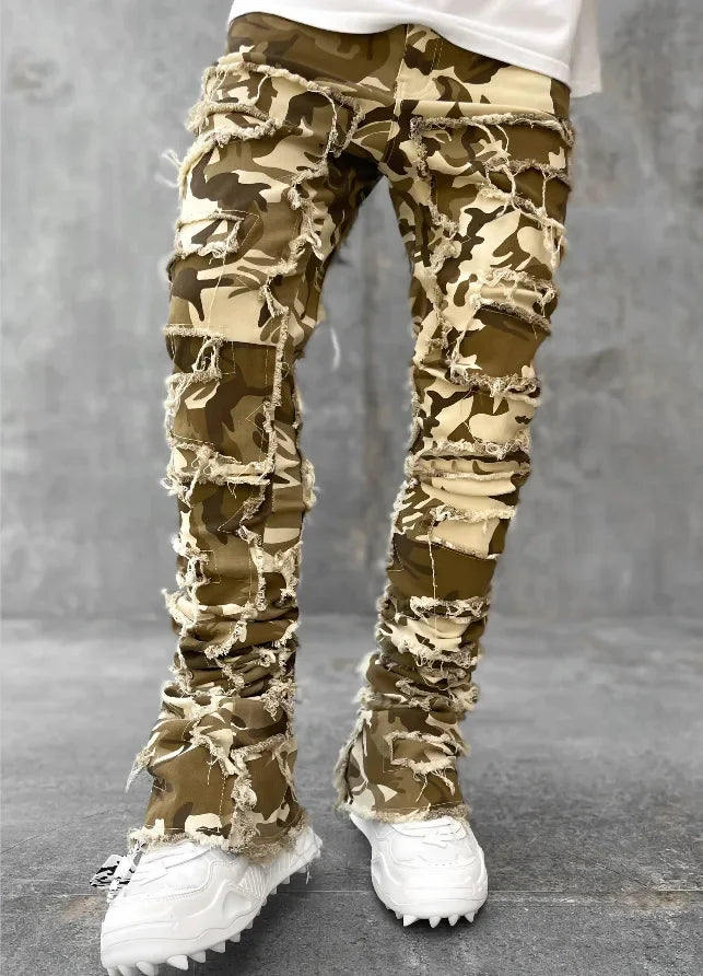 High Street Stacked Denim Full Length Pants Hip-pop Trousers For Men