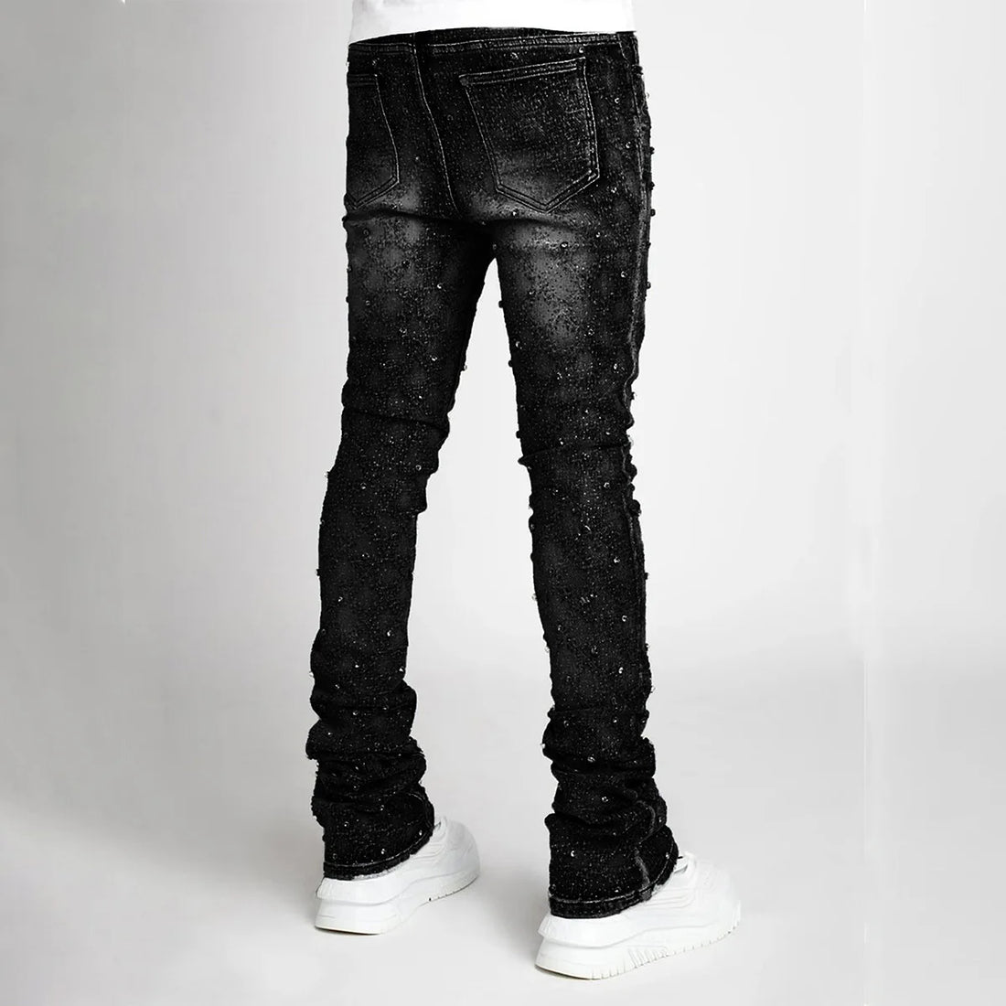 Hip hop High Street Designer Stacked Jeans For Men Slim Fit Stretchy Pearls Designer Jeans