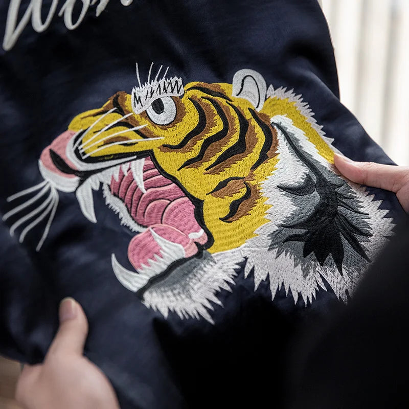 Maden Retro Reversible Jacket Tiger  Men's Spring and Fall Trendy Patchwork Outwear