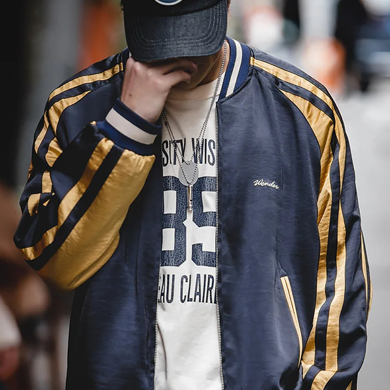 Maden Retro Reversible Jacket Tiger  Men's Spring and Fall Trendy Patchwork Outwear