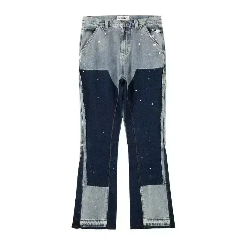 American retro jeans YK2 blue embroidery, hip-hop wide-leg jeans streetwear