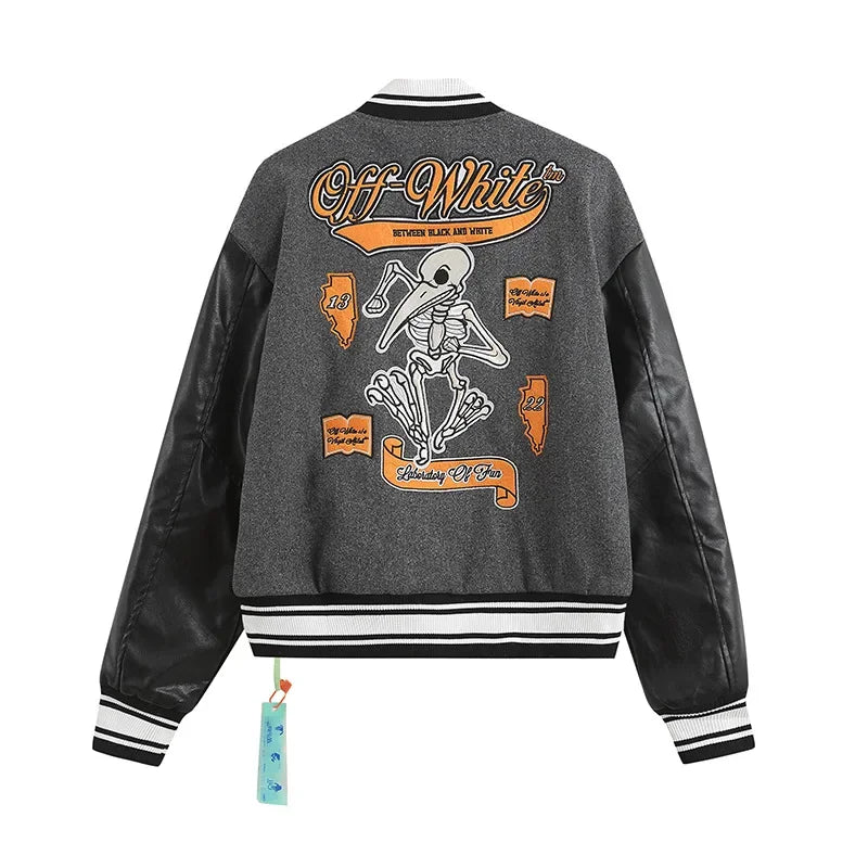 New Leather Sleeve Heavy Duty Embroidery Casual Style Fit