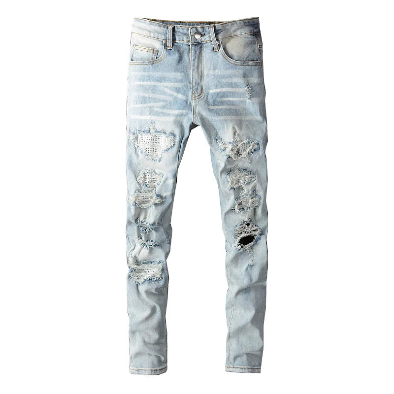 Streetwear Light Blue Denim Slim Skinny Pencil Pants Trousers