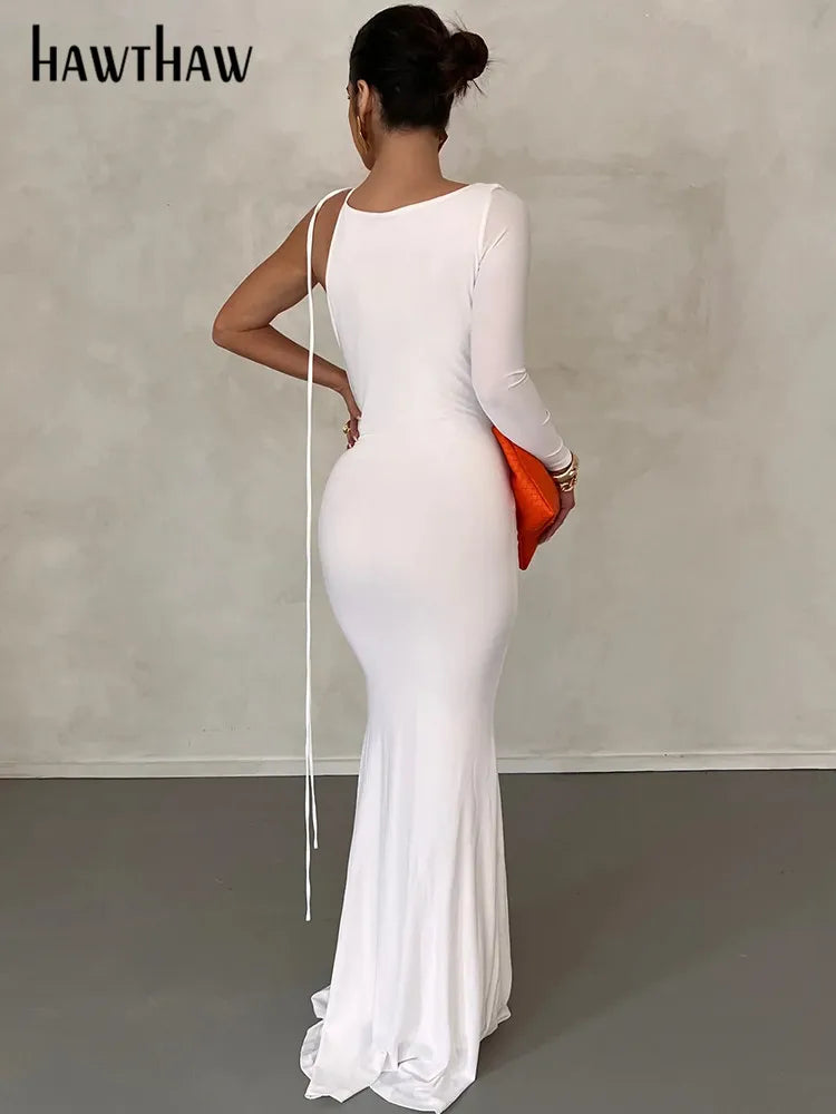 Women Elegant Long Sleeve Party Club Evening Bodycon White Long Dress 2025 Fall Clothing