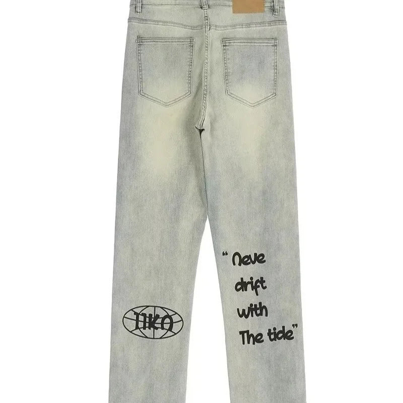 American Gothic Men's Jeans Y2K Retro Straight Denim Trousers Hip Hop Fashion