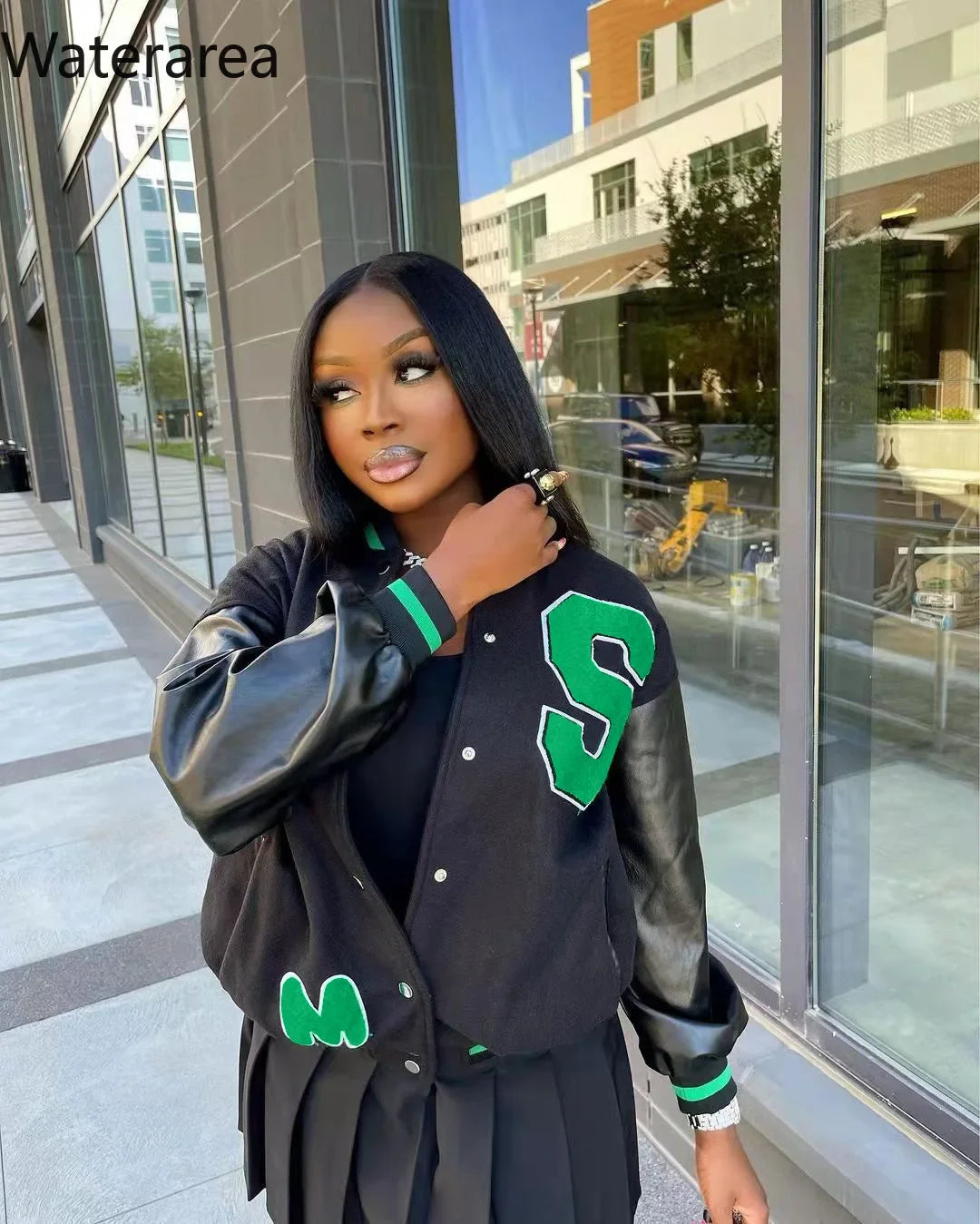 Waterarea Leather Long Sleeve Patchwork Jacket Fall Winter Casual Fashion Coat Clothing 2025