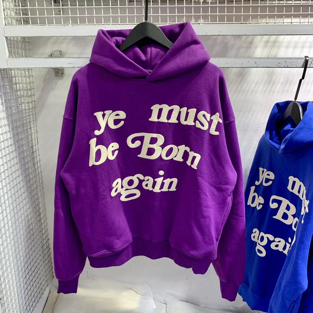 2024fw Puff Print Kanye West Hoody Men Women 1:1 Pink Ye Must Be Born Again Hoodie Oversize Fit Pullovers CPFM Sweatshirts