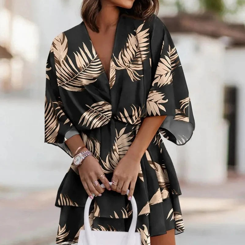 Robe de soirée à volants pour femme, mini robe sexy à col en V, été