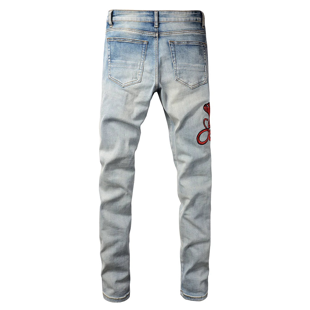 Red Snake Designer Jeans for men